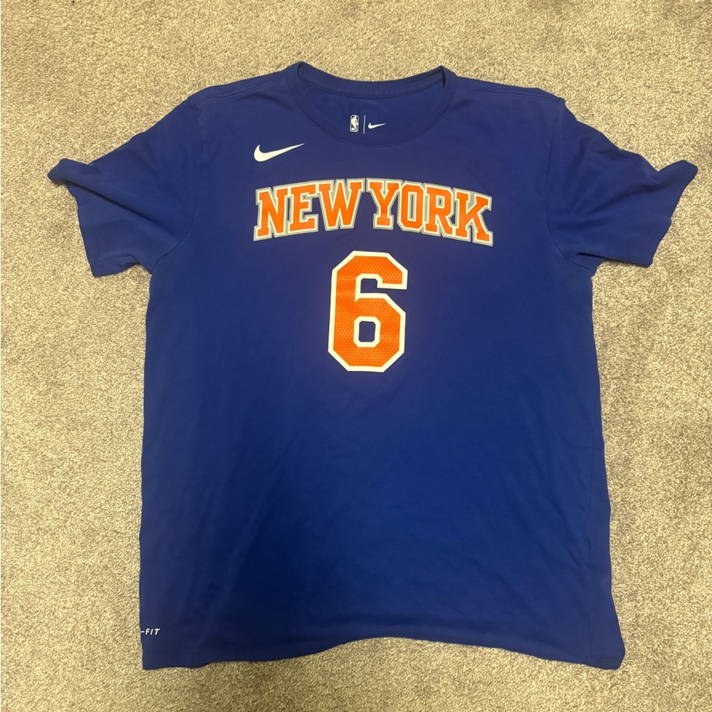 Nike Blue and Orange Knicks Short Sleeve Tee